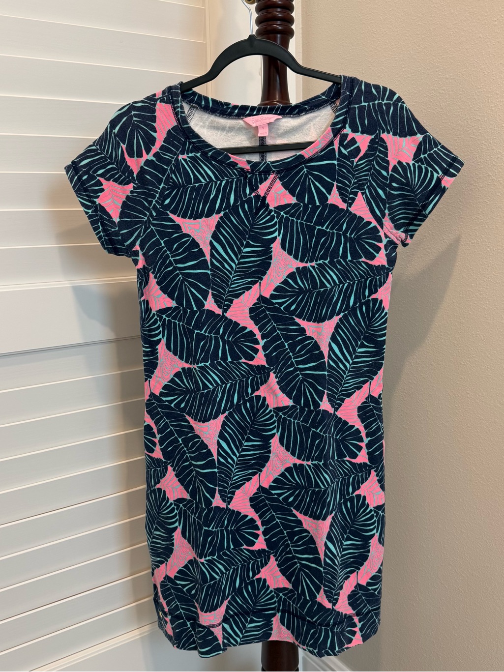 Lilly Pulitzer Pink And Navy Leaf-Print Short Sleeve Dress